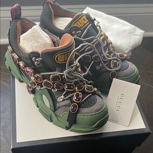 Gucci Green and Black Gem-Embellished Platform Sneakers